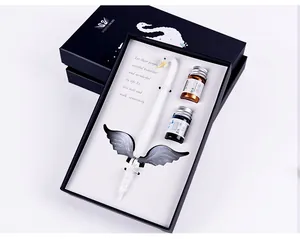 Elegant handmade swan glass dip pen gift set with two bottles of colored ink in black box