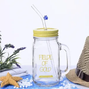Cannuccia in vetro borosilicato resistente al calore con decorazione blu in vetro