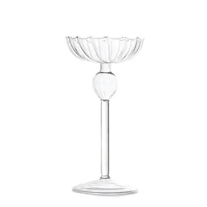 Elegant European style fluted glass high-foot candle holder for home decor and weddings.