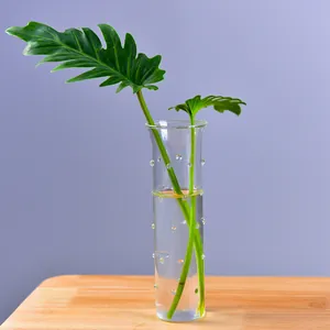 Minimalistische nordische Glasvase mit Noppen für Hydrokulturen auf dem Schreibtisch