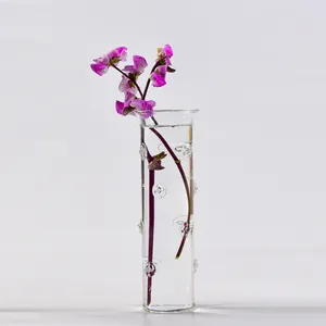 Eleganter nordischer Stil Klarglas Zylindervase für Tischblumen mit gepunkteter Textur