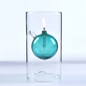 Lámpara de aceite de vidrio cilíndrico moderno con esfera suspendida de color turquesa