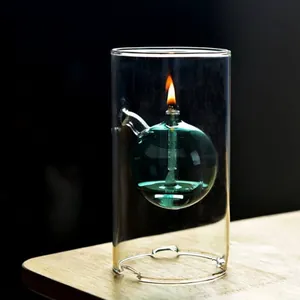 Lámpara de Aceite Candelabro de Vidrio de Borosilicato Estilo Europeo Cilindro Transparente Con Bola de Color Decoración Boda
