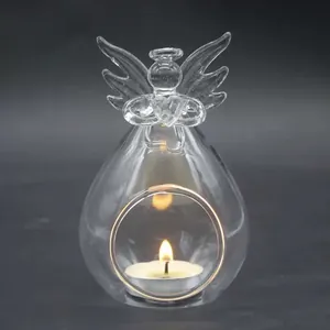Elegant clear angel glass vase and candle holder centerpiece for home decoration