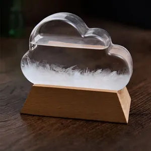 Nordic Creative Cloud Storm Glass Weather Forecast Bottle Desktop Decor with Solid Wood Base High Borosilicate Glass Ornament Birthday Gift