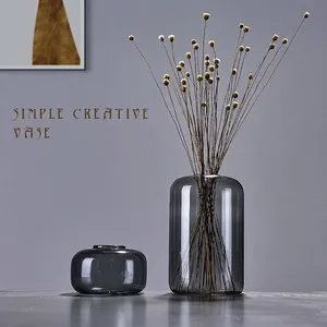 Creative Ins Smoky Gray Glass Vase Modern Minimalist Desktop Aromatherapy Bottle Hydroponic Flower Vase Home Decor Ornament