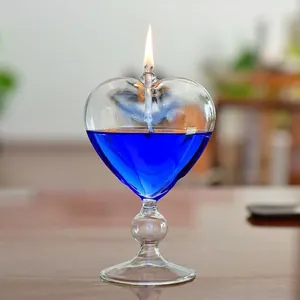 Creative Transparent Heart Shaped Glass Oil Lamp European Style Home Decor Wedding Gift Candle Holder Tabletop Ornament
