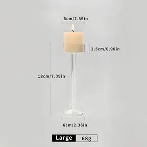 Large clear hand-blown glass long stem candle holder with 18cm height dimensions