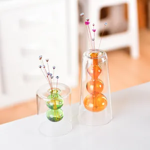 Vases créatifs en verre coloré à double couche pour décoration de table minimaliste