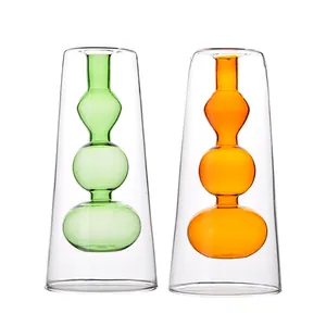 Vase nordique minimaliste en verre coloré à double couche pour plantes hydroponiques de bureau