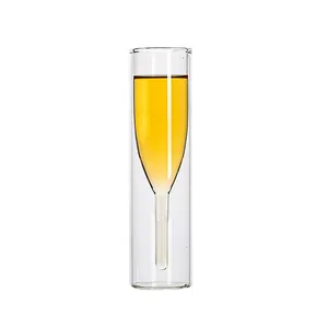 Elegant creative double-walled clear glass champagne flute for sparkling wine and cocktails