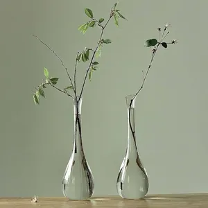 Japanese Zen Transparent Glass Vase For Flowers Handmade Borosilicate Glass Narrow Neck Bud Vase Modern Minimalist Home Decor Tabletop Ornament