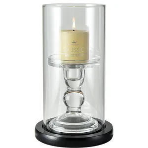 European style glass hurricane candle holder with smokeless pillar candle