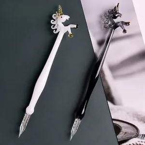 Creative Handmade Glass Dip Pen Set with Unicorn Top Spiral Tip Ink Gift Box Set for Art Writing Calligraphy Stationery Gift