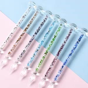 Elegant set of colorful crystal-filled glass dip pens with diamond-cut tops.