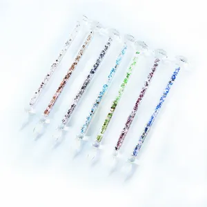 Handcrafted set of 7 colorful crystal glass dip pens with elegant diamond top design