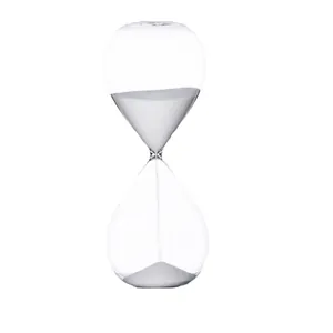 Clessidra minimalista in vetro trasparente con sabbia bianca per decorazione casa e ufficio