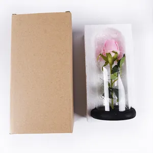Eternal pink rose in glass dome with fairy LED lights and protective foam packaging box