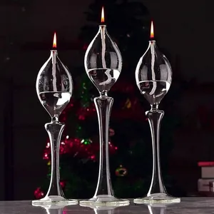 Juego de Lámparas de Aceite de Vidrio Transparente Creativo Estilo Europeo Candelabro Ornamento de Mesa Minimalista Moderno para Boda Hogar