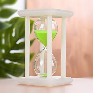 Creative luminous hourglass timer with green sand and white frame for kids