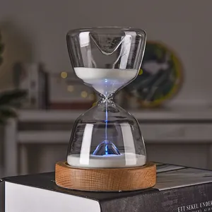 Elegant luminous glass hourglass timer with wooden base for home decor night light