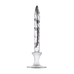 Elegante lámpara de aceite de vidrio transparente con forma de vela y textura espiral