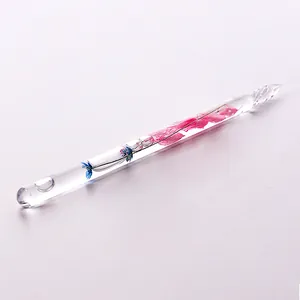 Handmade glass dip pen with real dried flowers inside elegant calligraphy instrument