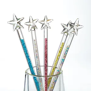 Set of colorful star-shaped glass stirring rods filled with sparkling crystal beads