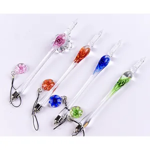 Handmade colorful glass dip pen set with elegant flower charms for art and calligraphy