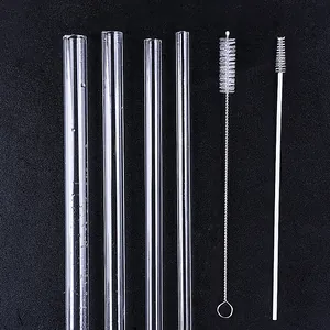 Set di cannucce in vetro trasparente resistente al calore con spazzole per la pulizia