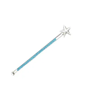 Elegant star shaped glass stirring rod with sparkling blue glitter for coffee and drinks