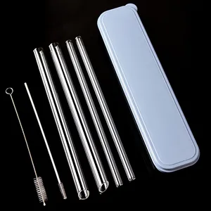 Set di cannucce in vetro trasparente resistenti al calore con scovolini e custodia