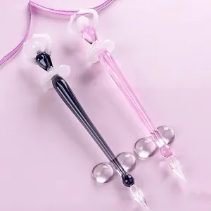 Creative ballerina shaped glass dip pen set in pink and black for art calligraphy
