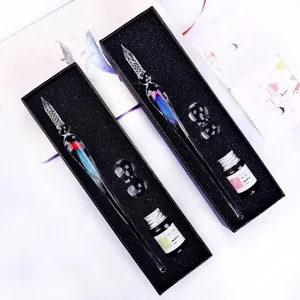 Handmade Jellyfish Glass Dip Pen Set Artistic Blown High Borosilicate Glass Writing Pen Gift Box For Calligraphy Drawing