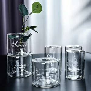 European style creative transparent glass vases with white text for home decor