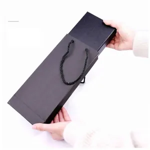 Elegant minimalist black gift box and paper bag set with handle for glass dip pen