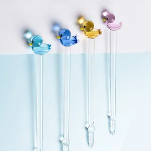 Set of colorful cartoon duck glass dip pens for artistic writing and drawing