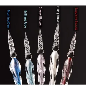 Set of handcrafted multicolored spiral glass dip pens for calligraphy and art drawing