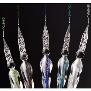 Elegant glass dip pen set with five unique spiral texture nib designs for calligraphy