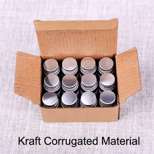 Close-up of 12 mini colored ink bottles packed in a durable kraft corrugated paper box