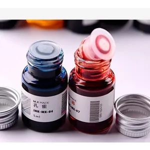 Two 5ml non-carbon colorful glass dip pen ink bottles for calligraphy in blue and red