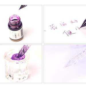 Elegant glass dip pen set with premium purple ink for calligraphy and art writing