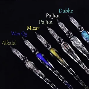 Elegant starry glass dip pens featuring colorful glitter gradient and spiral crystal design