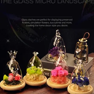 Elegant preserved rose glass dome with decorative wooden base for stylish home decoration