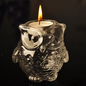 Kreativer Kerzenhalter aus klarem Glas in Eulenform für elegante Wohneinrichtung und Deko