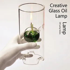 Lámpara de aceite de vidrio cilíndrica transparente creativa para decoración del hogar