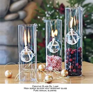 Creative handmade clear glass cylinder oil lamp for festive home decor