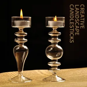 European Style Clear Borosilicate Glass Candlestick Hand Blown High Foot Candle Holder For Wedding Home Decor Table Ornament