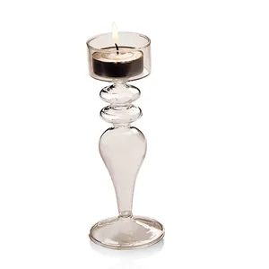 Elegant European tall glass candlestick holder for wedding and home table decoration