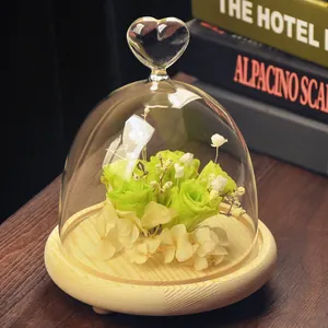 Creative heart-shaped glass dome with wooden base for micro landscape flowers